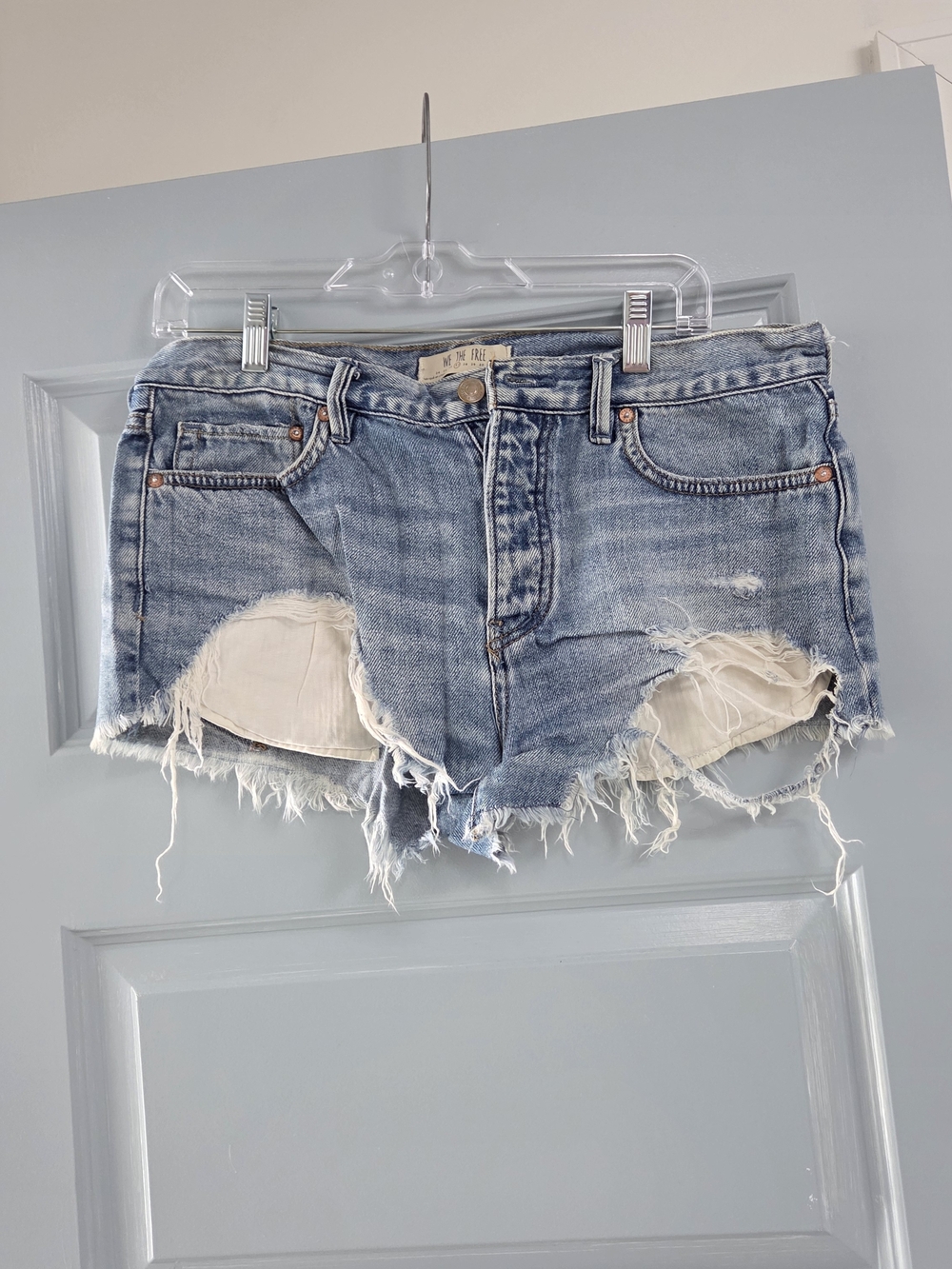 Free People Faded Blue Distressed Denim Cutoff Shorts Festival Shorts